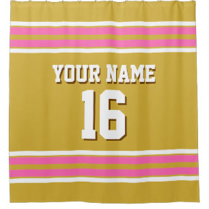 Hot Pink White Stripes Sports Jersey Shower Curtain
