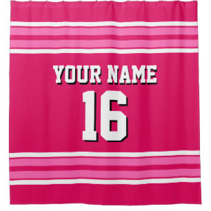 Hot Pink White Stripes Sports Jersey Shower Curtain