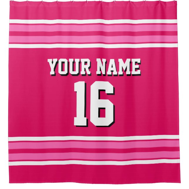 Hot Pink White Stripes Sports Jersey Shower Curtain (Front)