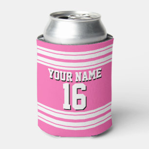 Hot Pink White Team Jersey Custom Number Name Can Cooler