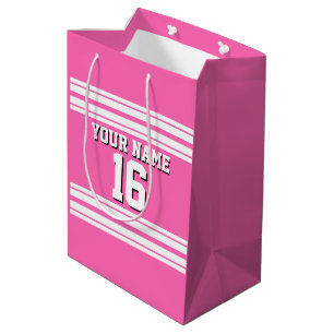 Hot Pink White Team Jersey Custom Number Name Medium Gift Bag