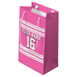 Hot Pink White Team Jersey Custom Number Name Small Gift Bag