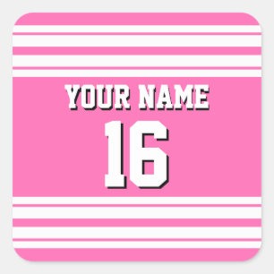 Hot Pink White Team Jersey Custom Number Name Square Sticker