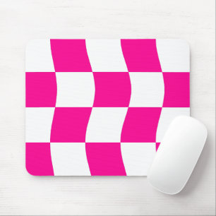 Hot Pink White Wavy Chequerboard Pattern  Mouse Pad