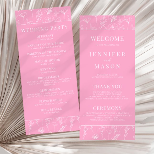Hot pink white wildflower blooms wedding program (Creator Uploaded)