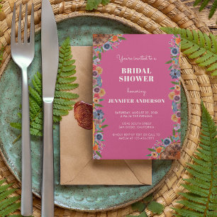 Hot Pink Wildflower Garden Boho Chic Bridal Shower Invitation