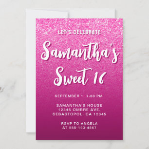 Hot Pink Wine Modern Gradient Photo Sweet 16 Invitation