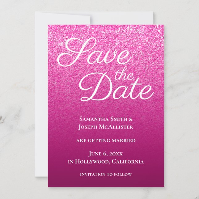 Hot Pink Wine Modern Gradient Save The Date (Front)