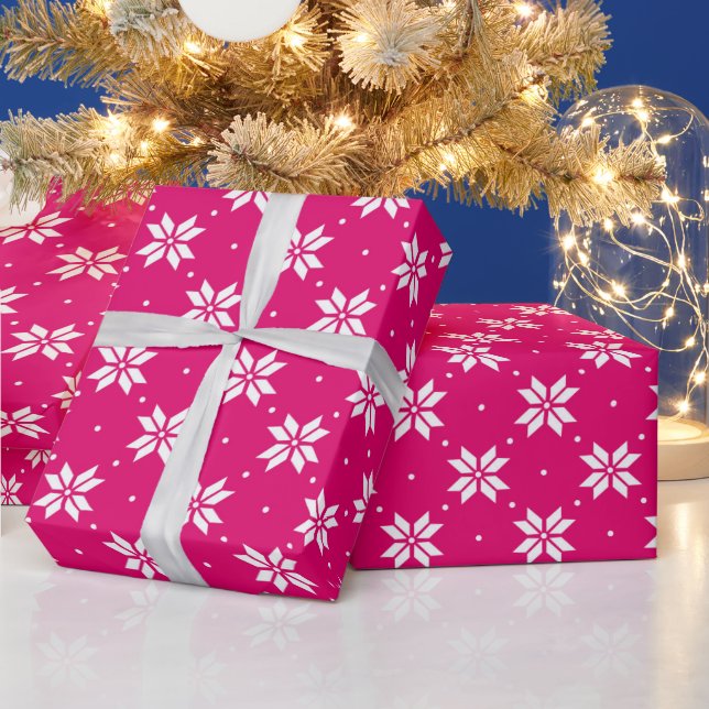 Hot Pink Winter Christmas Pattern Wrapping Paper (Holidays)