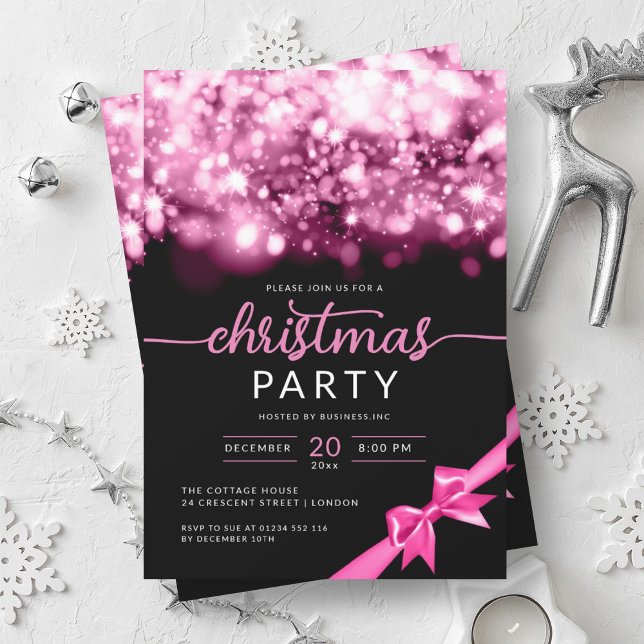 Hot Pink Winter Sparkling Company Xmas Party  Invitation (Hot Pink Winter Sparkling Company Xmas Party Invitation)