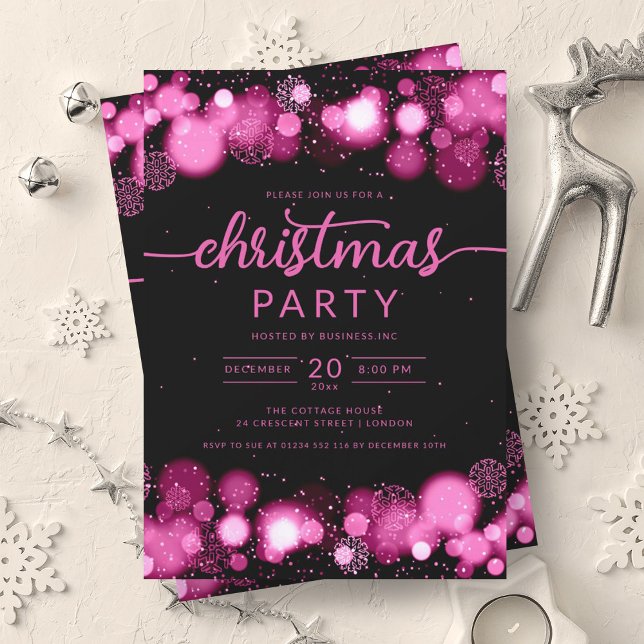 Hot Pink Winter Wonderland Company Christmas  Invitation (Hot Pink Winter Wonderland Company Christmas Invitation)