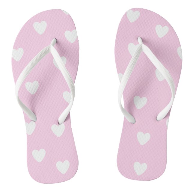 Hot Pink with Cute White Hearts Pattern Jandals (Footbed)