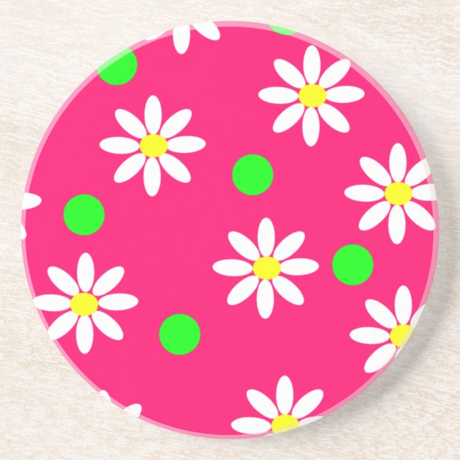 Hot Pink with White Daisy Pattern Coaster (Front)
