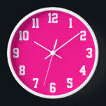 Hot Pink with White Sports Numbers Clock<br><div class="desc">Customise the vivid hot pink background colour to match your decor. Add your own image behind the sports team style clock numbers. Customise with personalised text to create your own wall clock gift. If needed, you will be able to change the colour of the wall clock numbers from white to...</div>