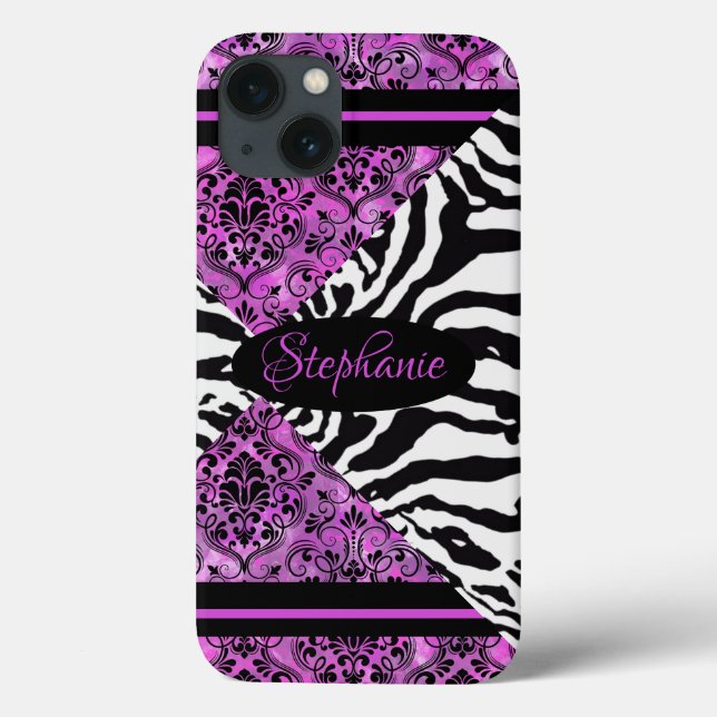 Hot pink with zebra pattern Case-Mate iPhone case (Back)
