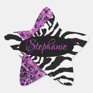 Hot pink with zebra pattern star sticker