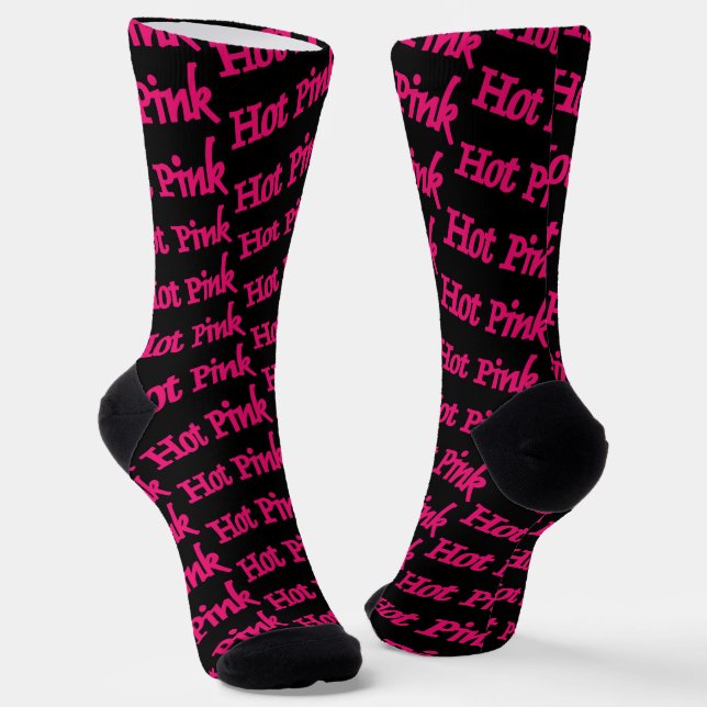 Hot Pink word black premium socks (Angled)