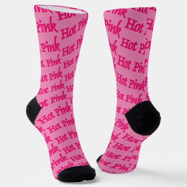 Hot Pink word pink premium socks (Angled)