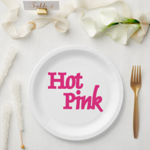 Hot Pink word white large paper plates