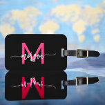 Hot Pink World Black Traveller Monogram Name Luggage Tag<br><div class="desc">Travel in style with our Hot Pink World Traveller Map Monogram Name Luggage Tag! Featuring a vibrant hot pink design and a world map background, this tag is personalised with your name and monogram in a chic font. Perfect for identifying your luggage quickly and easily, it combines fashion with function....</div>