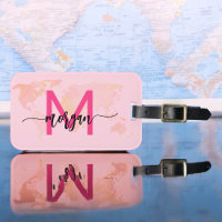 Hot Pink World Traveller Map Monogram Name