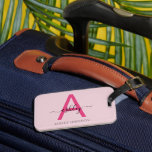Hot Pink World Traveller Map Monogram Name Luggage Tag<br><div class="desc">Infuse elegance into your travel essentials with this chic luggage tag, designed exclusively for those who appreciate the finer details. Sporting a luscious hot pink hue, this tag features a striking monogram "A" highlighted by the graceful swirls of the name "Ashley" scripted beneath. Crafted for discerning travellers, its durable design...</div>