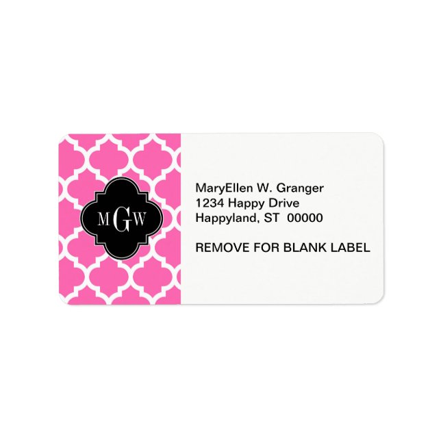Hot Pink Wt Moroccan #5 Black 3 Initial Monogram Label (Front)