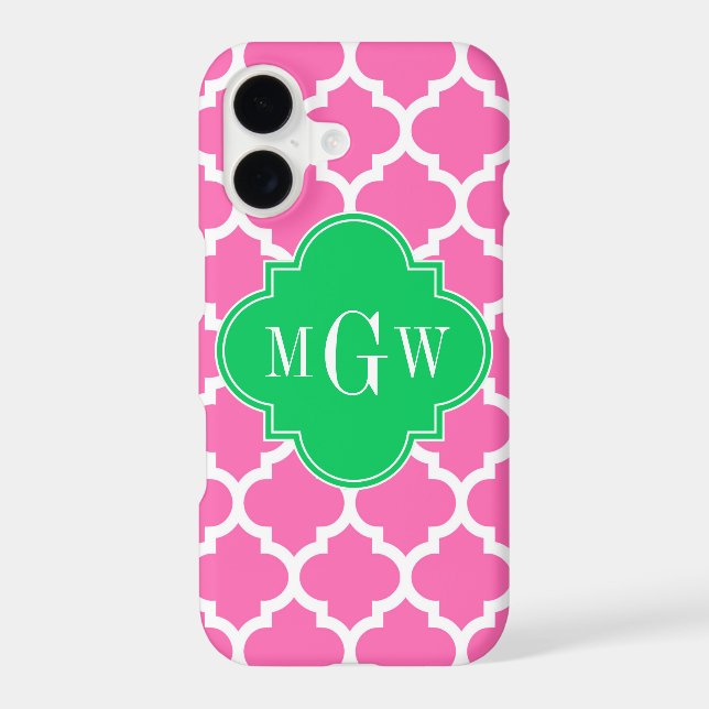 Hot Pink Wt Moroccan #5 Emerald 3 Initial Monogram (Back)