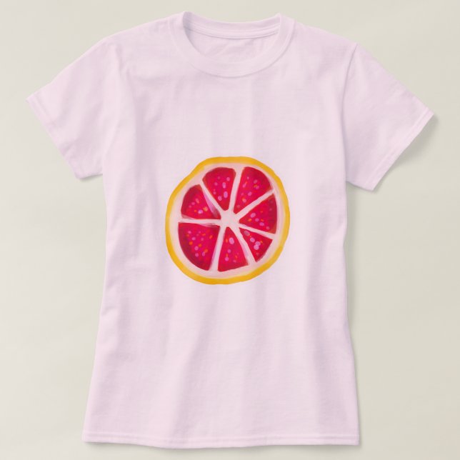Hot Pink Yellow Citrus Grapefruit Slice T-Shirt (Design Front)