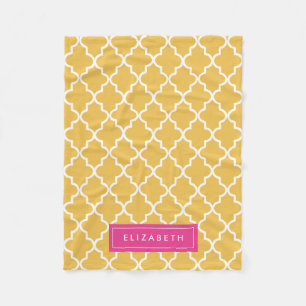 Hot Pink & Yellow Quatrefoil   Fleece Blanket