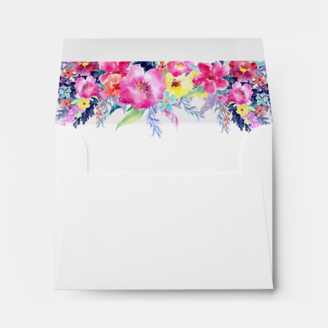 Hot Pink & Yellow Spring Floral Wedding Envelope (Back (Bottom))