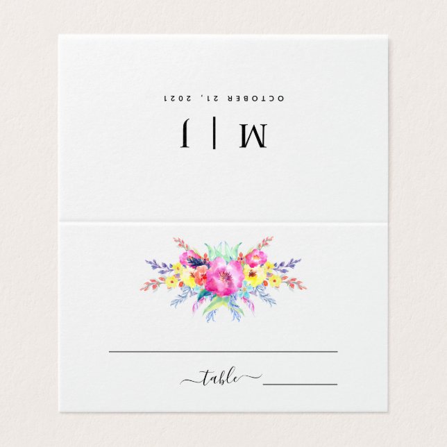 Hot Pink & Yellow Spring Floral Wedding Table Card (Outside Unfolded)