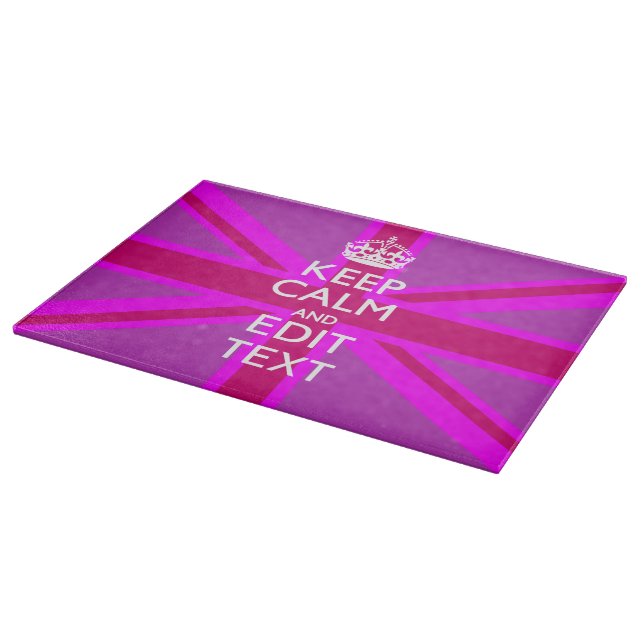 Hot Pink Your Keep Calm Edit Text Union Jack Cutting Board (Corner)