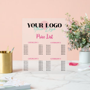 Hot Pink Your Logo Salon Price List Acrylic Sign