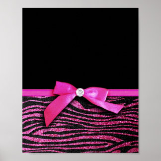Hot pink zebra and ribbon bow graphic poster
