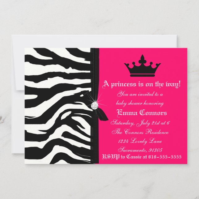 Hot Pink Zebra Baby Shower Invitation (Front)