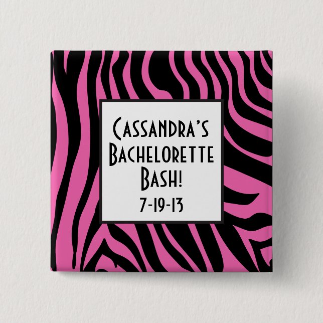 Hot  Pink Zebra Bachelorette Button (Front)