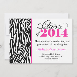 Hot Pink Zebra Class of 2014 Graduation Invitation
