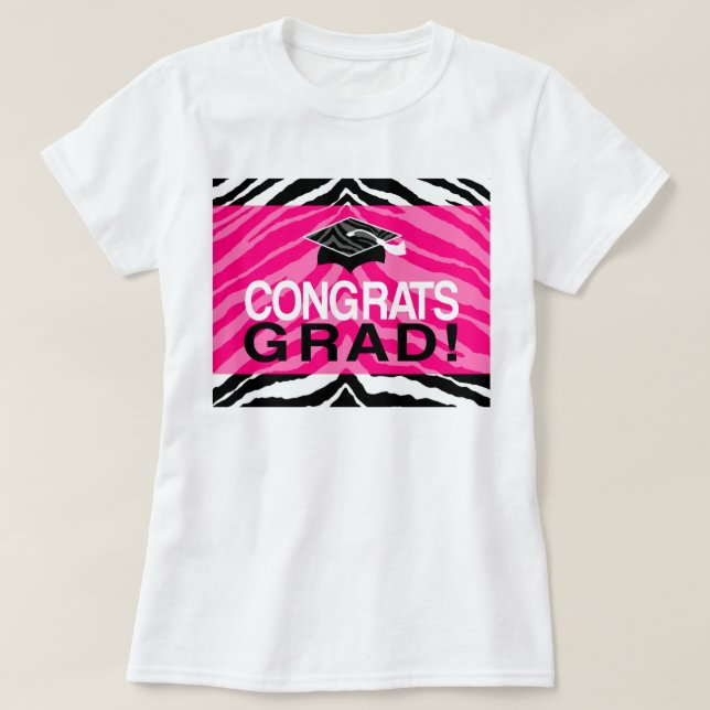 Hot Pink Zebra Congrats Girl's Graduation Party T-Shirt (Design Front)