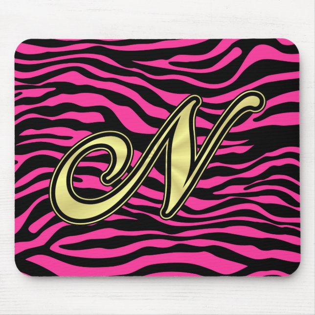 HOT PINK ZEBRA GOLD N MOUSE PAD (Front)