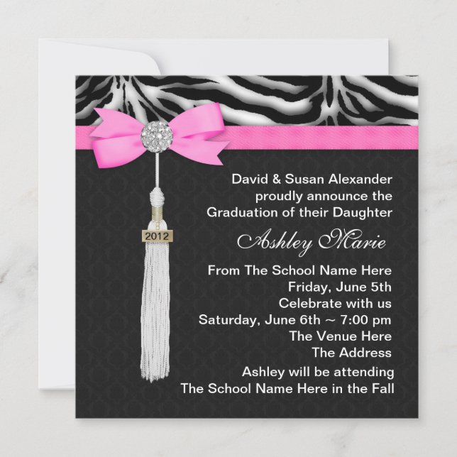 Hot Pink Zebra Graduation Announcements (Front)