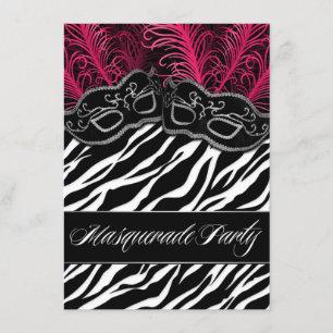 Hot Pink Zebra Masquerade Ball Party Invitations