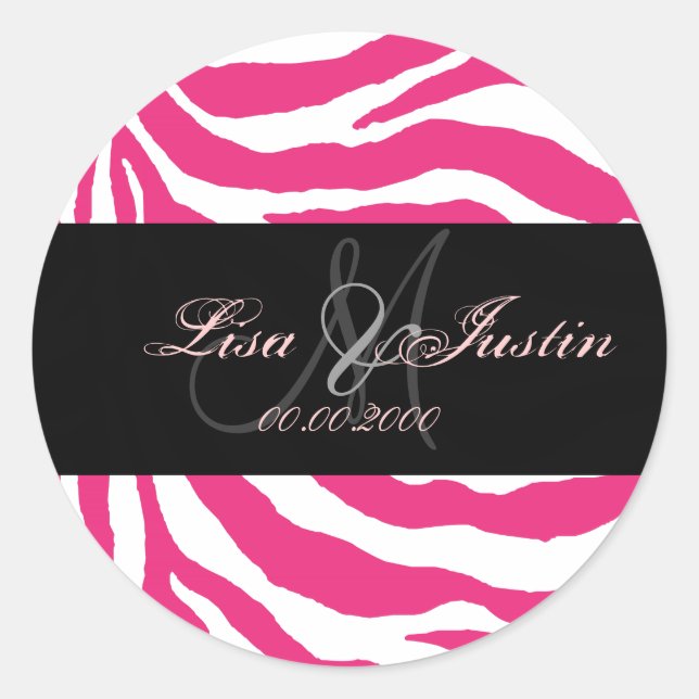 Hot pink zebra,  monogram stickers (Front)
