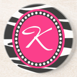 Hot Pink Zebra Monogrammed Initial (Sample) Coaster