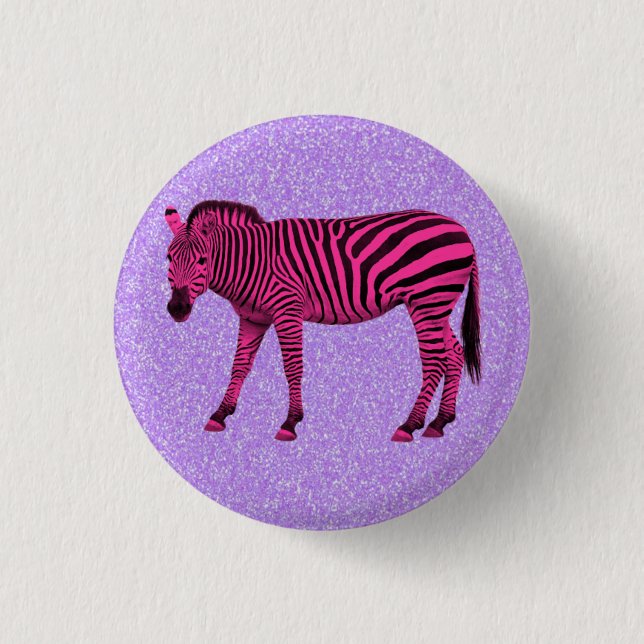 Hot Pink Zebra on Purple Sparkles 3 Cm Round Badge (Front)