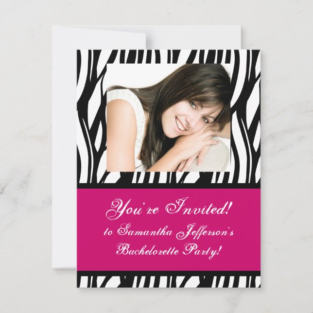 Hot Pink Zebra Party Invitation (Front)