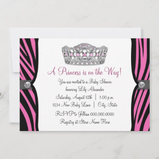 Hot Pink Zebra Princess Pink Black Baby Shower Invitation