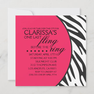 Hot Pink Zebra Print Custom Bachelorette Party Invitation
