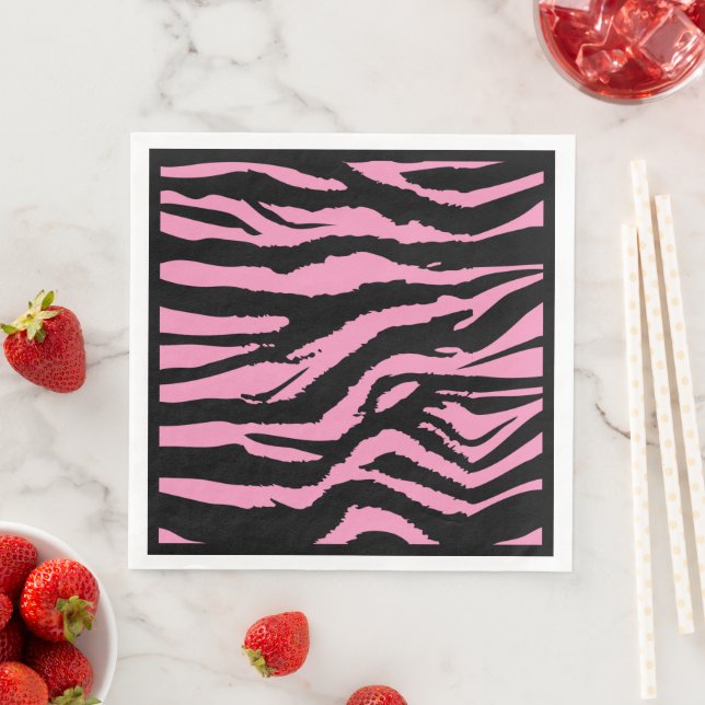 Hot Pink Zebra Print Dinner Napkins (Insitu)