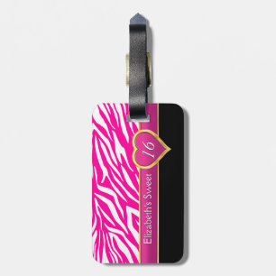 Hot pink zebra print glam Sweet Sixteen birthday Luggage Tag
